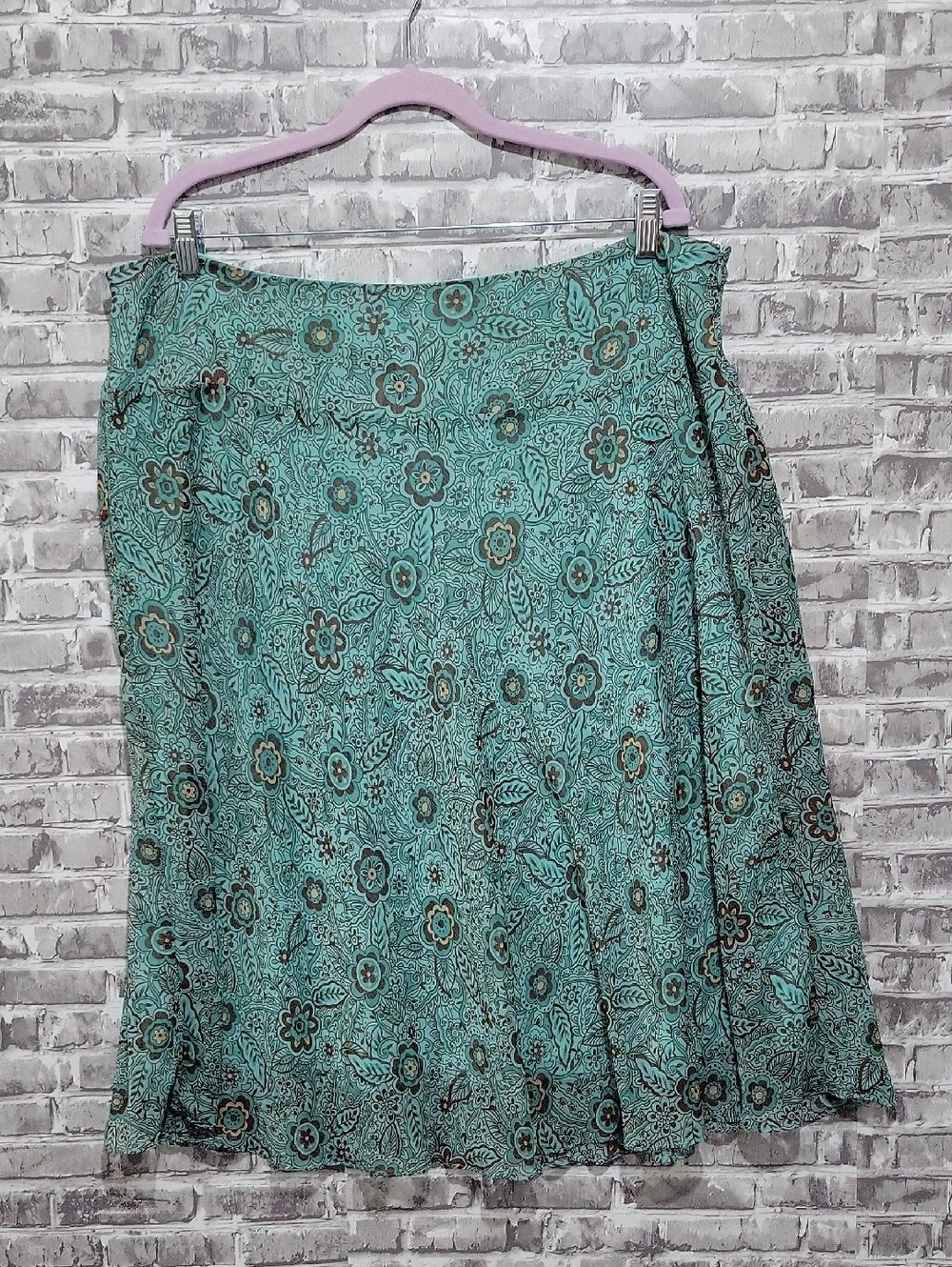 Sandra Darren Teal Floral A-Line Skirt, Womens Size 16, Girlhoodcore, Artsy
